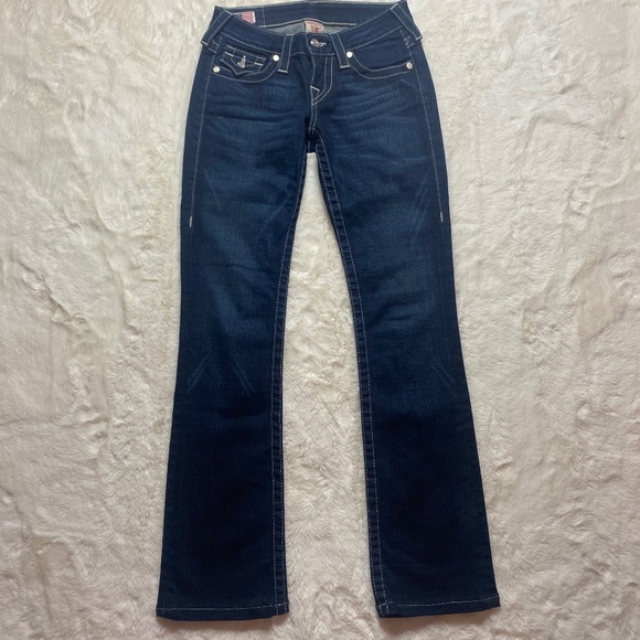 True Religion Dark Washed Jewel Button Low Rise Jeans Women’s size 24 - Picture 1 of 5